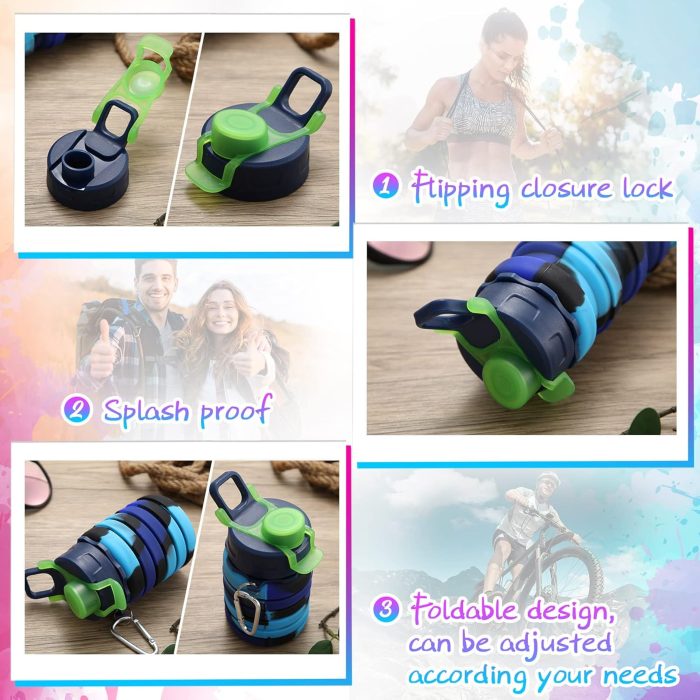 CHENGU 5 Pcs Collapsible Water Bottles 16 oz Portable Foldable Water Bottles Silicone Leak Proof Travel Water Bottle Reusable Sports Water Bottle with Metal Clip for Camping Hiking Travel (Colorful) - Image 3