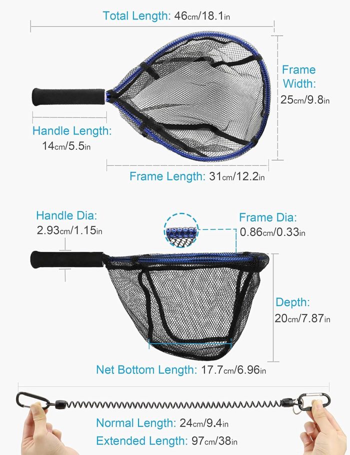 Fly Fishing Net Trout Net Kayak Fishing Net Freshwater Trout Fishing Landing Net Rubber Mesh for Catch and Release - Image 2