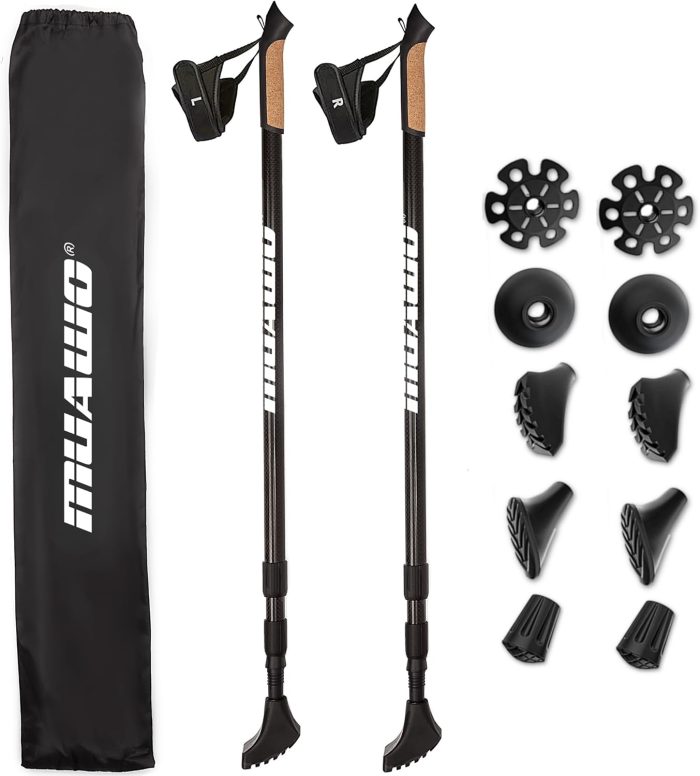 Premium Adjustable Nordic Walking Poles | 2 Poles | Ultralight 6.7 Ounces, 25"-53" Telescopic Twist Pole, 100% Carbon | Trekking Poles, Hiking Poles, Walking Sticks for Women & Men